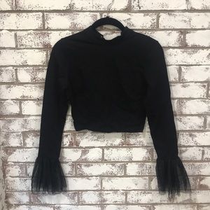 Long sleeve Tulle Cuffed Crop top